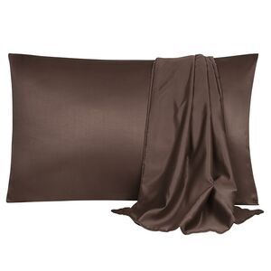 2pcs Silk Satin Pillowcase Soft Pillow Cases with Envelope Closure Brown